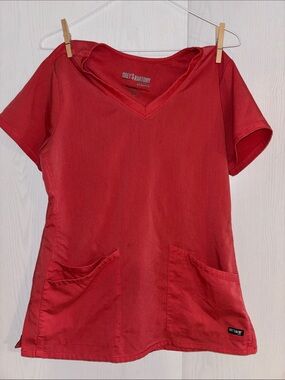 Grey's Anatomy Red V-Neck Short Sleeve Scrub Top